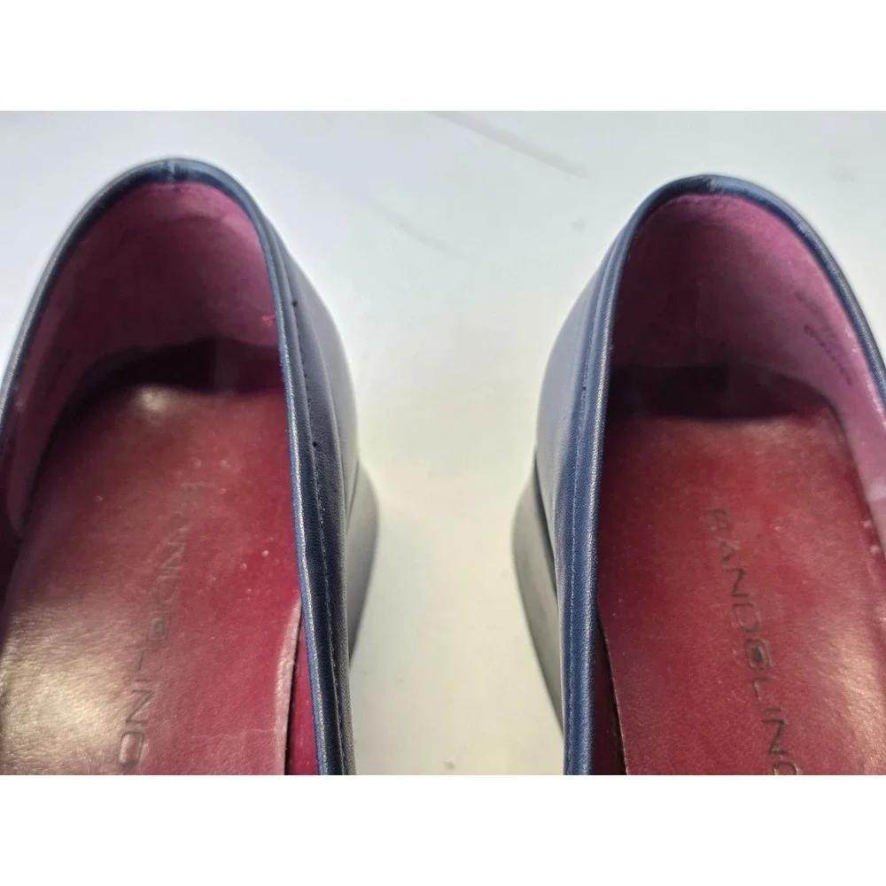 Bandolino Women's Loafers Size 7.5 M Navy Leather Slip‎ On Heels Shoes Vintage